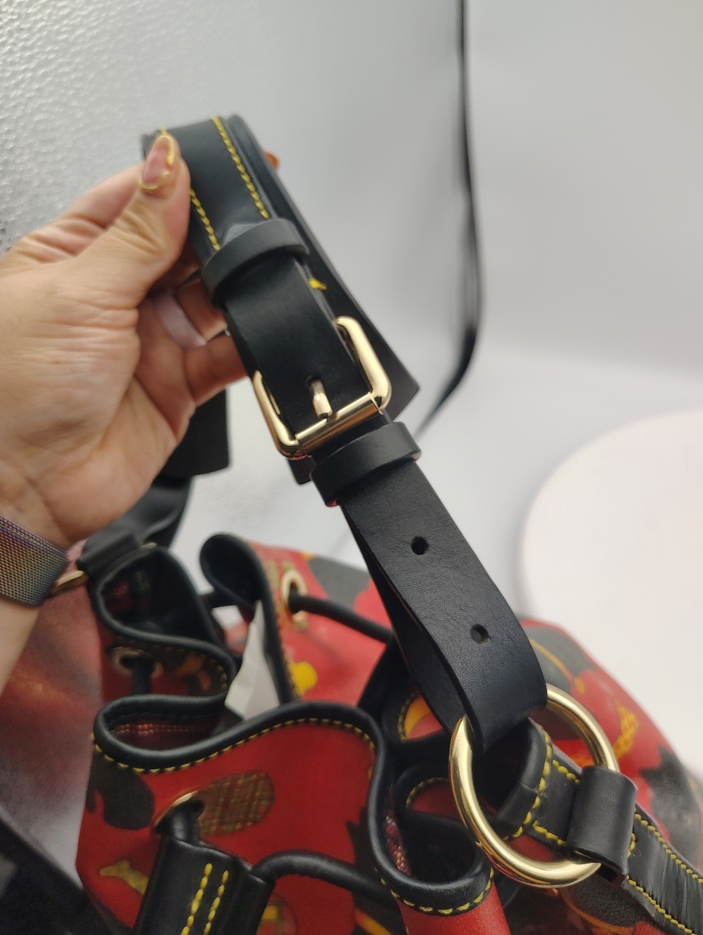 RARE Dooney & Bourke Schnauzer Design Black Bucket Bag In Red/Black/ Tartan - Picture 15 of 16